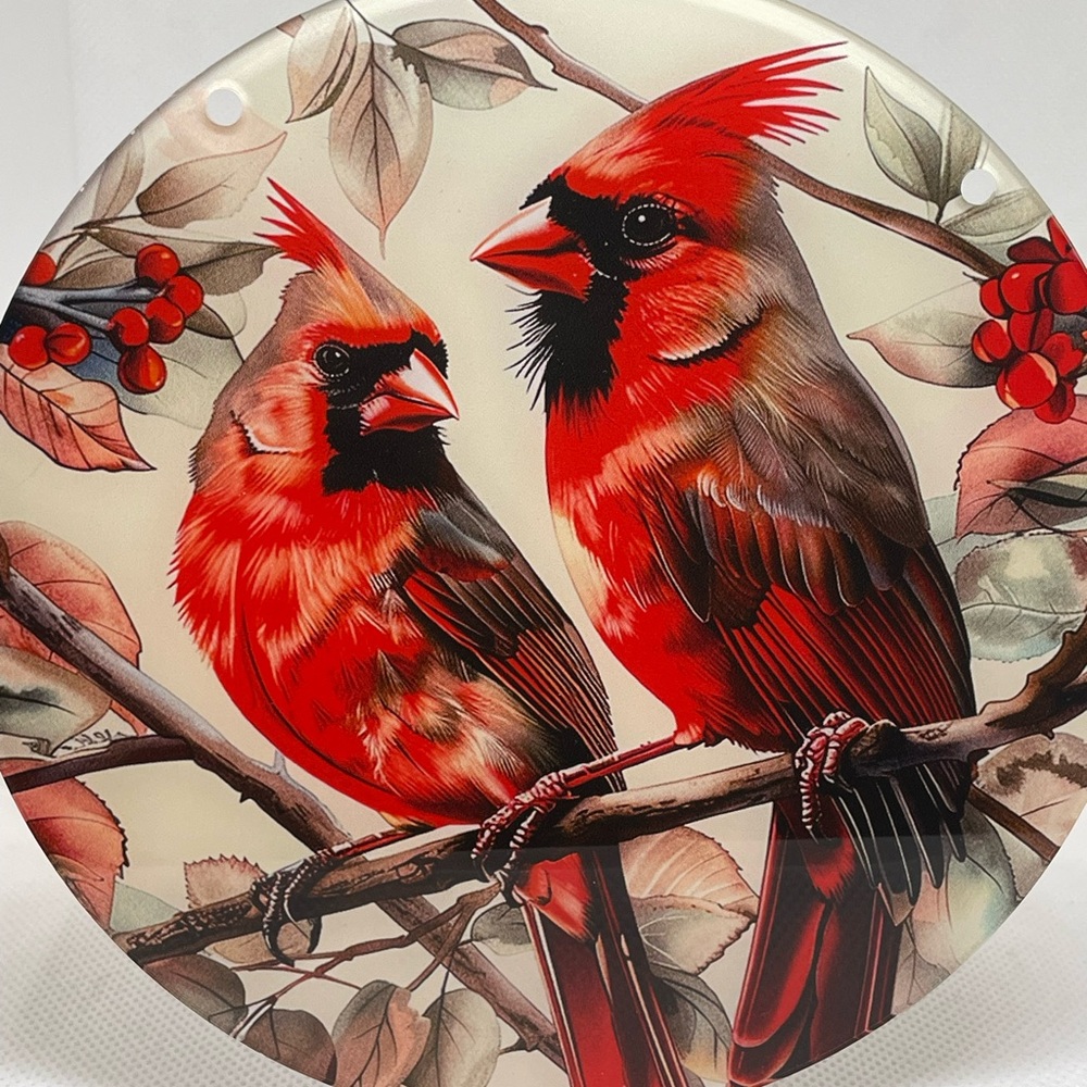 Suncatcher Acrylic Cardinal Birds Faux Stained Glass Decorative Home Decor 6”